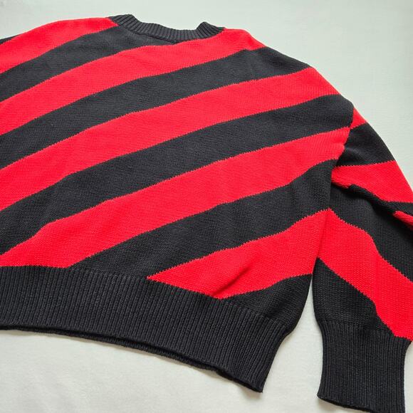 Clare V Drop Shoulder Poppy Red Black Stripe Sweater Cotton Cashmere Womens XL